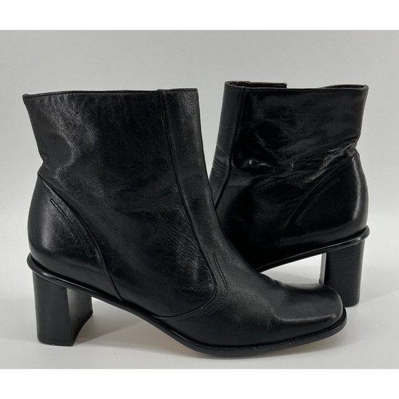 Etienne Aigner Smatter Black Leather Ankle Boots, Womens Size 9M‎ Block Heel Zip - Picture 1 of 14